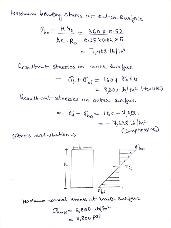 Maximum bending stress at out or surface = MYO 360 X 0.52 Ae. Ro 0125 x0002 * 5 = 7,488 (blin2 Resultant stresses on inner su