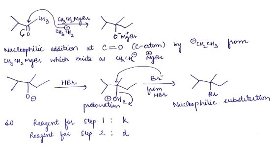My - CH₂ CH₂ mg Ch Go N CH₂ CH3 CH₂ ó Mg Br OC CH3 from Nucleophilic addition at c=0 CC-atom) by CH3 CH₂ Mg Br which exists a