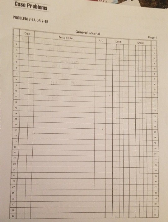 Case Problems PROBLEM 7-1A OR 7-18 General Journal Account To Page 1