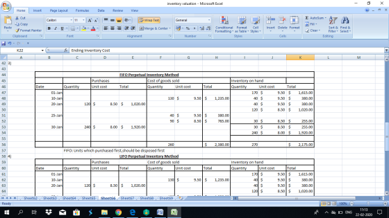 inventory valuation - Microsoft Excel - X Home Insert Page Layout Formulas Data Review View * Cut Copy Calibri - A General 11