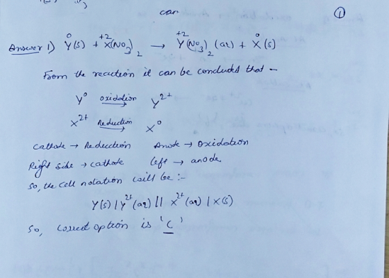 Ansewer is yo **kwe,, - You) (a) + X 60 from the recution it can be concluded that a yo oxidation y o u x2+ neduction to cath