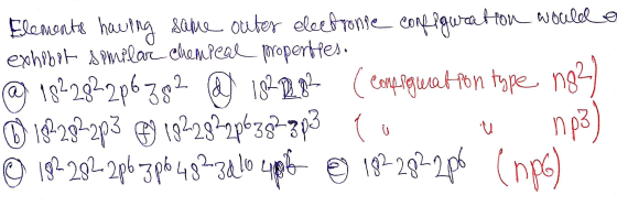 Elements having same outer electronie configuration woule e exhpbor s pmplar chempeal properties. @ 1822822p6282 @ 1822282 (
