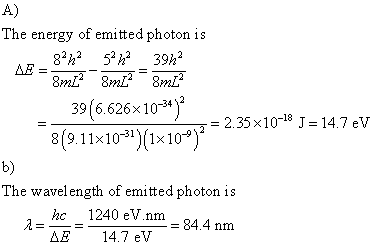 A) The energy of emitted photon is 39(6 626x10)2.35*10*J-147ev 8(9.11×10-31)(1×10-9) 2.35x10-18J14.7 eV b) The wavelength of