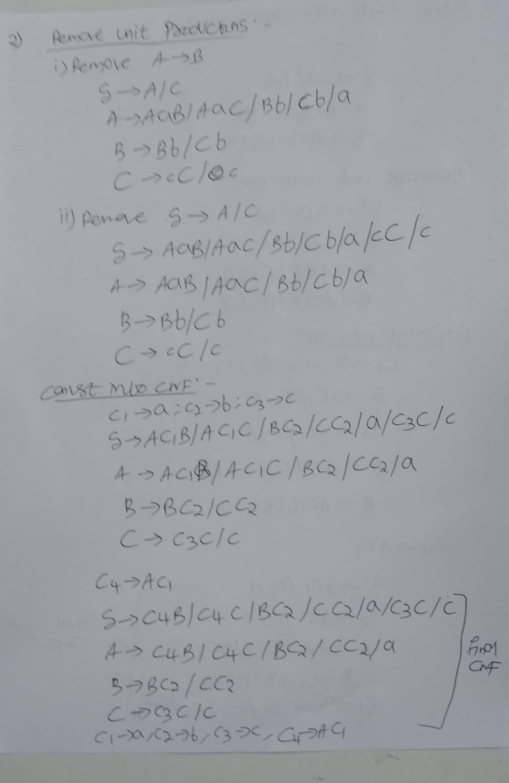 Renvie unit foruotas i) Remove AB AJAOB/AAC/Bblebla B Bb/cb CeCloc ii) Penge SAIC S -> AOB/AAC/Bb/Cbla /cc/ A- AaB AaC/Bb/Cbl