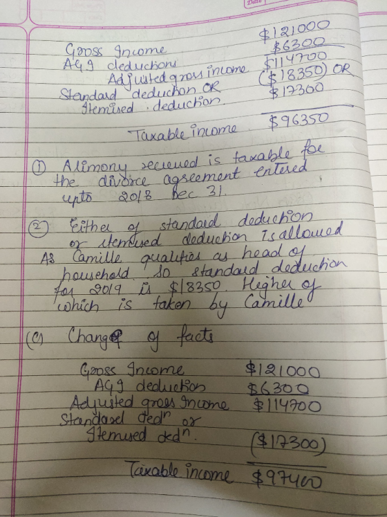 Gross Income Alg deductions $12,000 $6300 $114700 C$18350) OR $12300 Adrusted gross income Standard deduction or Slemised :