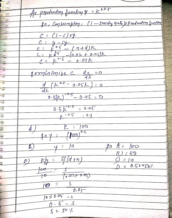 As p.4oduction functim y = 110.5 $0cm sumpling (1--Savírny yale y productim funtim = C (1-5) xy C = y-sy (n+dJK cak 2016 -(0.