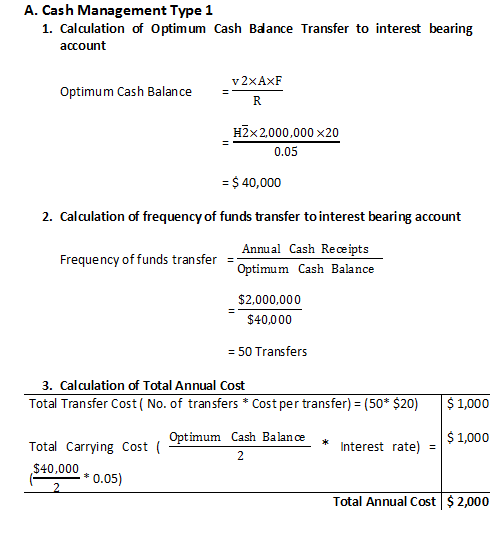 A. Cash Management Type 1 1. Calculation of Optimum Cash Baance Transfer to interest bearing account Optimum Cash Balance v2x