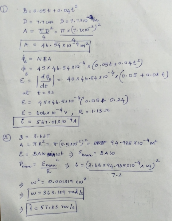 = 1.1 am B=0.05+ +0.04t² D D = 7.1x10m A = TD² = IT 4 = 46.54 x 10-4 m² (7.7x10272 A de 45 x 46.54x10 x *(0.0577 +0.04) the