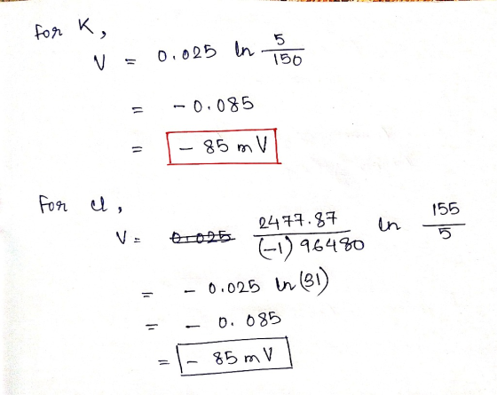 for K, V = 0.025 in -0.085 =[- 85 m - For I, = 2477.87 155 0.025 TD 96480 - - 0.025 in (31) - 0.085 = 85ml