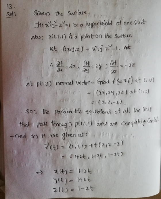 Given the surface xen Hirty-z-I be a hyperboloid of one sheet Also: pl,1,1) it a point on the surface let frais, 2) = xty-z-1