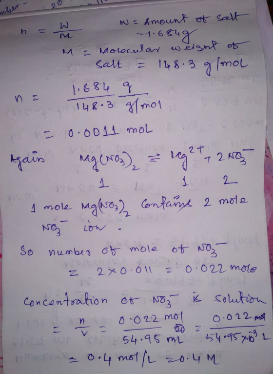 20 aber - n = W = Amount of salt 21.684g . = Molecular weight of salt = 148.3 g/mol in e na 1.684 g o m 148.3 g/mol ou danas
