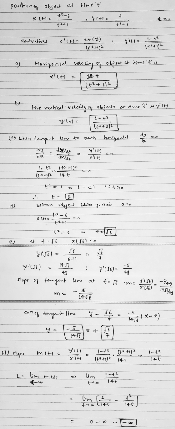 Hmet position of object at of 2-6 t IHS Не t2,0 t2ti +2+1 denratives yita XIME 2+(7) (f²+12 (+²+172 99 Horizontal relocity