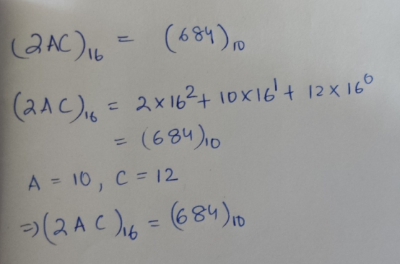 2AC)6 (684)0 (aAC), = 2x16+ 10x16+ 12x160 2x162+ 10x16 t 12X160 (684)0 %3D A = 10, C = 12 (2 AC ho = (684)0 %3D