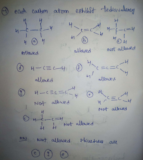 each calbom atom exhibit tedravalency allowed 1 Not allowed Allowed H-CECH 24 ?c=c=0 allowed t o allowed y 9 H-CECECH H-CEC