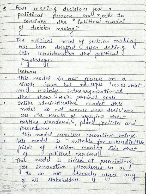 * For making decisions for a political process one needs to consider the Political model of decision making? the politico gy