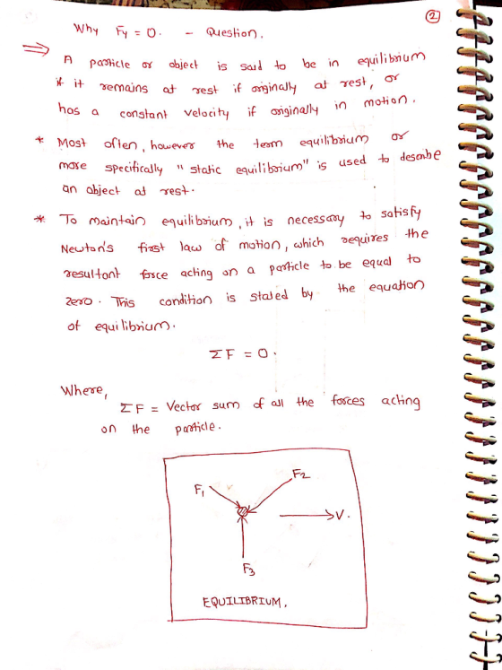 Why Fy = 0 uesHon equili bum paicle be in object Sa is it at rest semains if oinaly at est Motion has a if aiginally constant