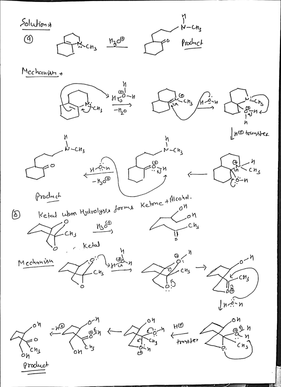 Solutions -Ch Product h, to nz Mechanism У и 0~и Р. Сь л ch, Me~и [no transter -ch, п, -и > — , 10-н Produch forms Ketone &