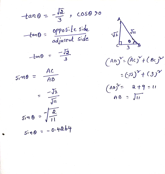 tano COS9 20 2 3 Ju tano - opposite side adjacent side 토 3 tano 뿡 3 AC Sing = (AB) = (Ac)+ ( Bej = (tc tC352 (a)= a+1 = 0 AB
