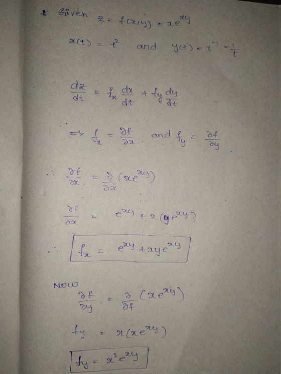 Given z = f(x1y) ay alt) = 2 and y) = t - dz dt f da dt + 20 ty dy - of and fy - by of re he (Gas) e ree te te? ta (geply) Re