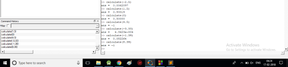 > calculate (-2.5) ns-0.0062097 > calculate (1.5) ns- 0.93319 > calculate (0) ns-0.50000 Command Hstory calculate (4.5) Filte