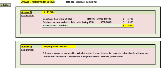 Answer is highlighted in yellow: Both are individual questions: Solution: $ 11,000 Answer:1) Explanation: Debt basis beginnin