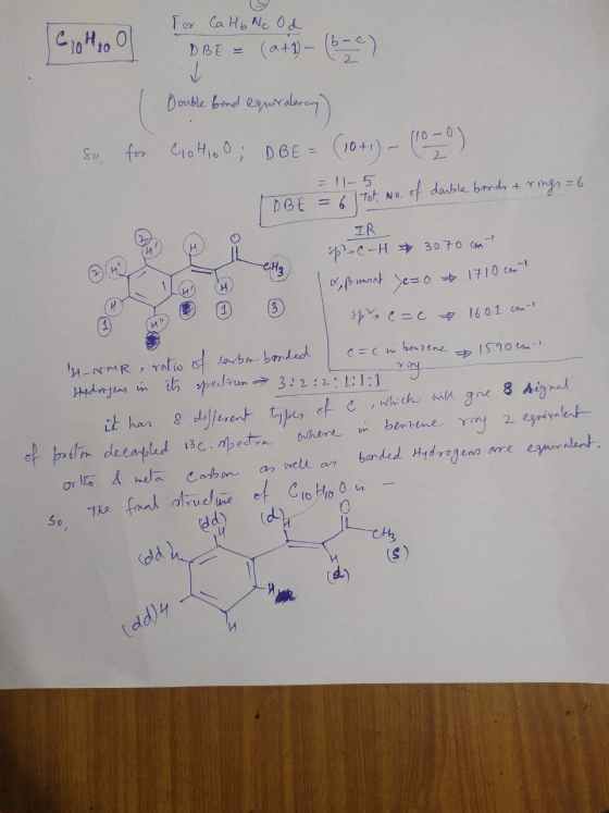 5 Tw а нь 16.10H РЬЕ DBE = (at) (6-2). Double bond equirderary So, for ClothioO; D BE = (10+1) – (0-0) DBE =6 Tot no. of darb