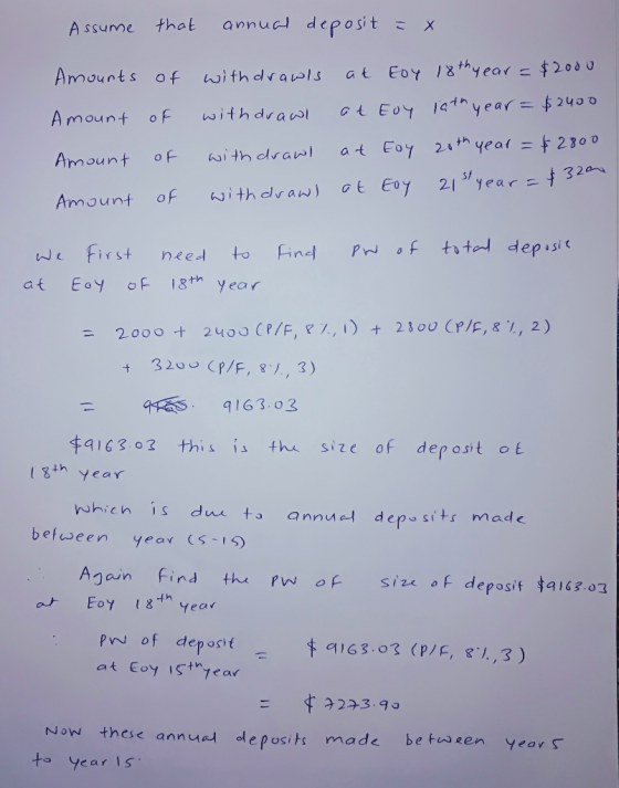 Assume that annual deposit Amounts of lui th drawls at EOY/8th years 20a Eo lathyear240 0 Amount of withdra at Foy 2, th Yea(