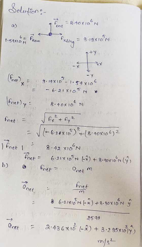 Solutions - a) F = 8.40x100N nob FK 1:54X10H Klin. 9 19X10 N 9.19X1D -1.94 x - 6.21x100 8. 40x10° N fnet) &- 19 x + fyz Fret