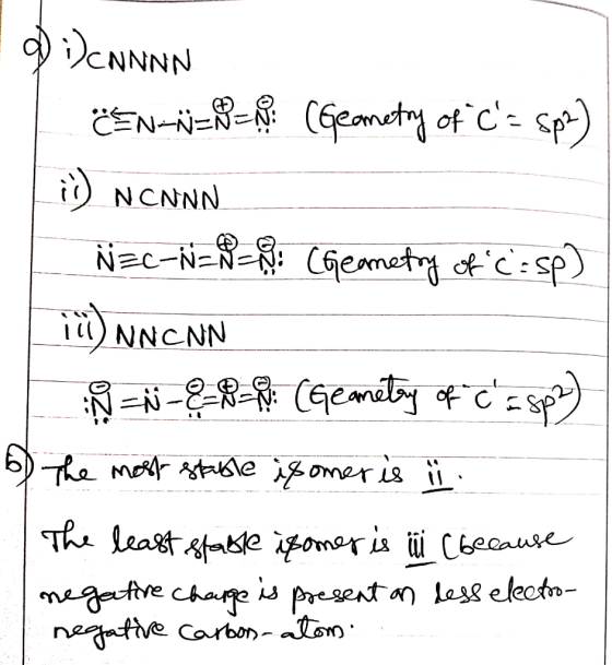 DENNNN (Geanoty of c sp) EN-N=R- iNCNNN NC-NEN-Gemat ot csp) iNNCNN The least fae iomor is i Cbecause megactive chare is pres