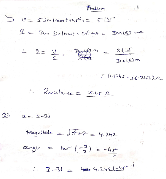 Problem Dessin llooot+400 v= 5145° I = 300 Sin (0oot &61) mA = Boo(62 mA 2= = P2462m = shs, Boo Loom 15-45-36.243), · Resista