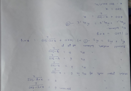 Stream G = x+y - 400 2 ㅋ x+y -400 2 Molar flow rate of N₂ in 6 & -loo 2 N2 7 a-loo 2 H₂ 6 Y_300 2 H2 7 - y-300 2 at ft P Over