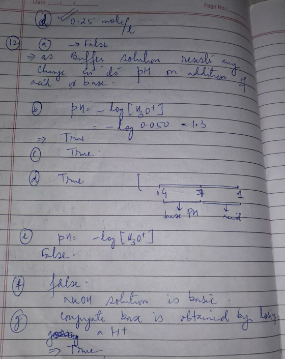 Page No.: 0.25 Date_LL a 0.25 moly e False - as Buffer solution bH Is anys resists as addition Change in boase. 6 p1= -log [
