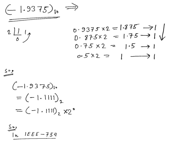 C 1-9375) 2. 빙 0 9375 x 2 13 751 D. 875×2 175 0 75 72 2 1.5 → 1 o05X2 2 1 وهS 19375) = (-1.1). = (-1.1111). X2 요 Th. IEEE - 7