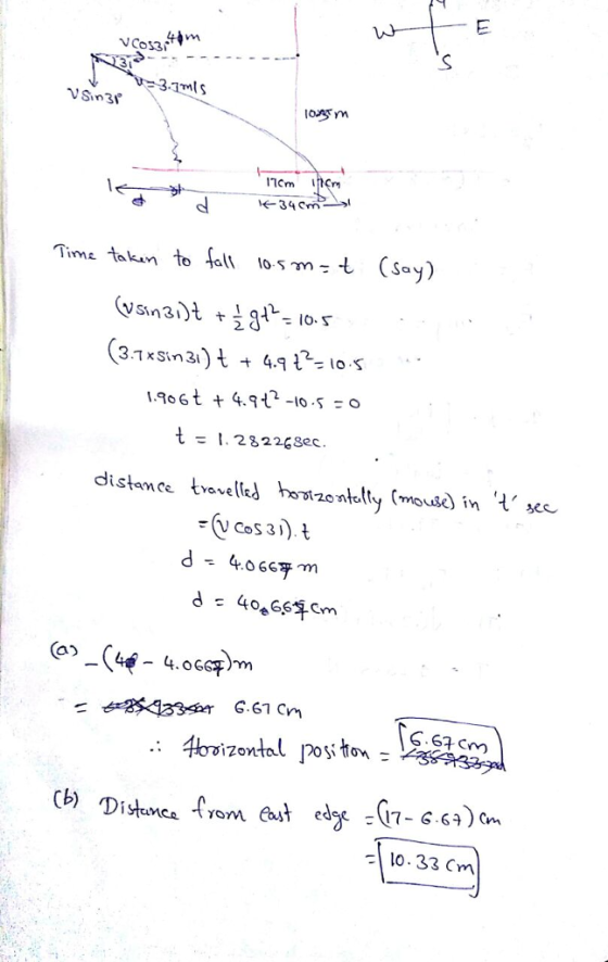 VSin3 Time takn to fall Io m (say) t l. 282268ec distance telehei-zontlty (mos in sec d - 40265^cm 4.0GGm G.61 Cm rm チorizon