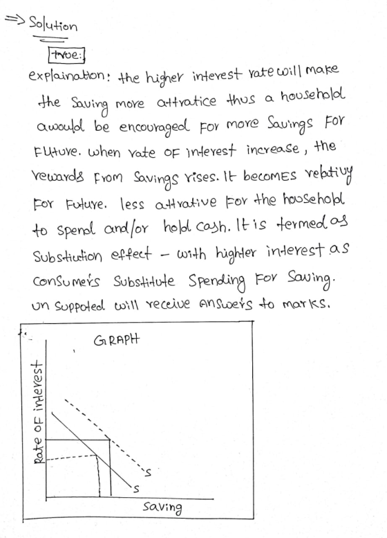 => Solution tovore: explaination: the higher interest rate will make the Saving more attratice thus a household Awould be enc