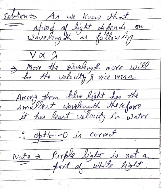 solutions As we know that - Mored of light depends on waveling the as following vat More the Wavelength more will be He. Velo