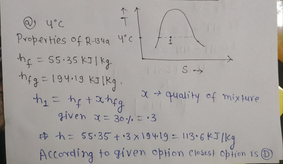 kr A 1 Il x S min 4°c Properties of R-134a 4°c hf = 55.35 kJ 1 kg hfg = 194.19 kJ /kg x → quality of mixture hit ng tahag giv