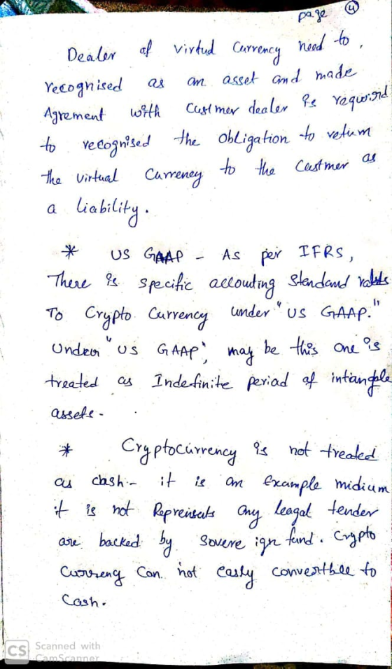 Dealer of virtud Currency need to , recognised as an asset and made Agrement with cast mar dealer he required to recognised t
