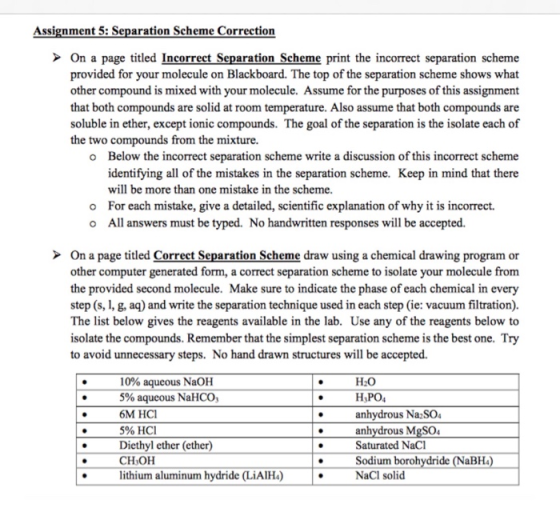 Assignment 5: Separation Scheme Correction > On a page titled Incorrect Separation Scheme print the incorrect separation sche
