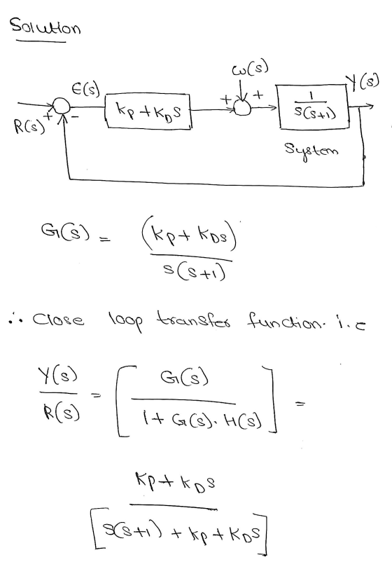 Solution co(s) E(s) TY(s) + + kp tkos scéan SCS+) RCS) System GC) (ket kos) s(s+1) .. Close loop transfer function.i.e Y(3) G