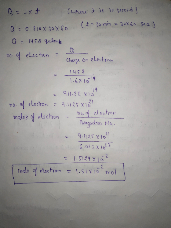 CWhere tiR in pecord Q- Jxナ 3 X60 See (オ= 30 min 0. 810 X 30X60 oelec tron no Change on electron 1458 1.6X1019 19 911-25 X10