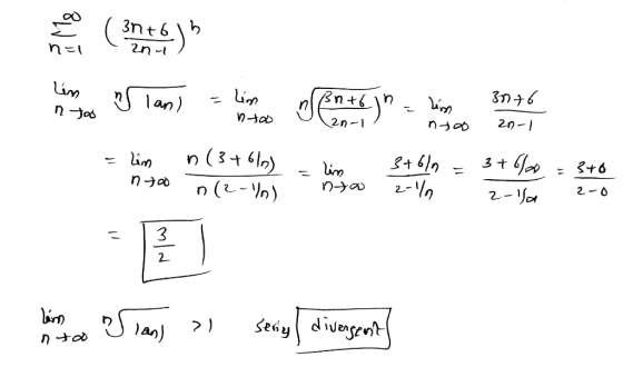 (3976) h n=1 lin n too n lan) lim nto ßnto in lente) 3076 lim nto 2n-1 2n-1 lin nto n (3+6) n (2-10) - 346 lim nto 3+60 2-17