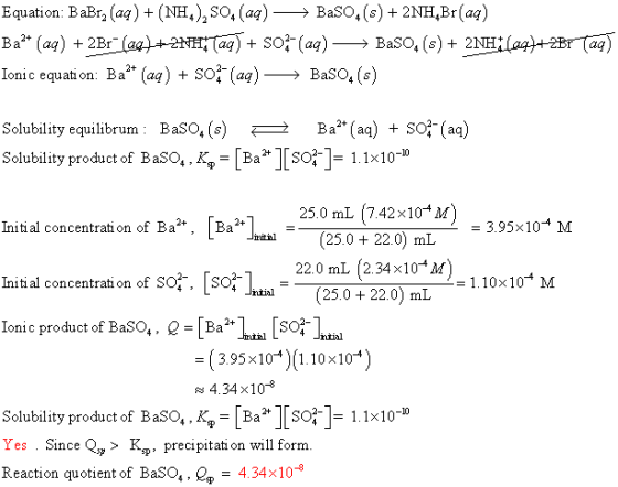 Equation: BaBr, (aq) + (NH.), SOH(aq) →→ Baso (s) + 2NH,Br(aq) Bat (aq) + 2Br (aq) +217;Taq) + S07- (aq) – Baso (s) + 2NH(aq)