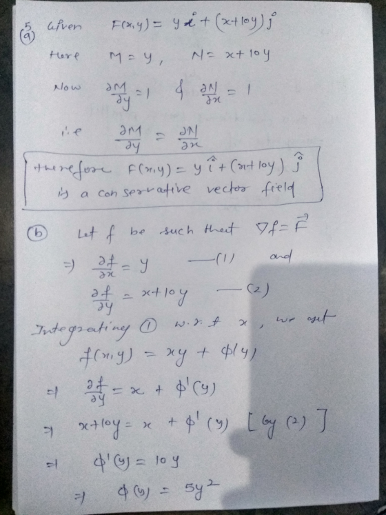 å uliven ven F(x,y) = 4 2 + (x+10y) } Here M- 4, Na ut 104 ناولر o d tebe therefore F(my) = yît (at loy) } is a conservative