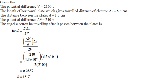 Given that The potential difference V 2100 v The length of horizontal plate which gives travelled distance of electron Ar = 6