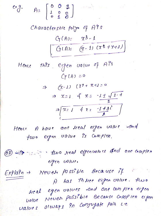 eo g. A: 1 0 Characterstie polyo 07 Ars GCA). 23-1 GLADE D-1) (x 2 + x1) Henue this value of Ais eigen CT CAI =0 ㅋ Q-1) (1 24