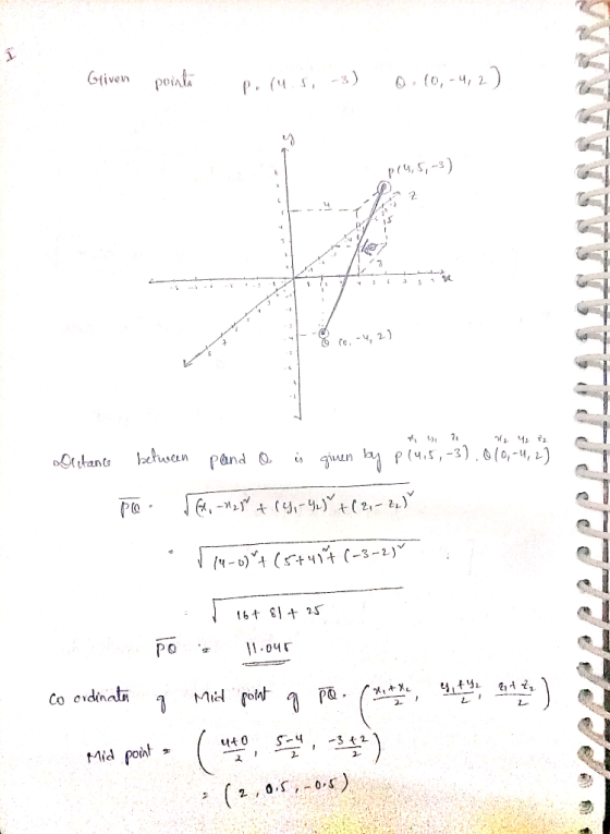 Griven pointi porus, -3) 0 (0, -4,2) p(4,5,-3) 2 - - - 4 co, -4,2) to y a de 4 22 Dritance between ple. pand o is given by pl