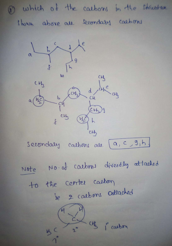 structure which of the shown above all calbons in the Secondary carbon (chg Secondary calbons all a, c,g, hf attached Note to