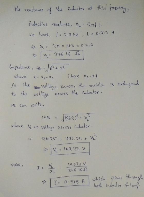 reattante Where XXL-Xc to the voltase acoss Hhe ndu tor We Can wile M2.23V 296, 16 Ω