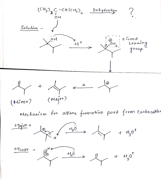 (CH22C-CH(CH3), Dehydration OH Solution - 7 Solution - ♡ := Good Lear OO - Yutyaeta (Minor) Mechanism (Major) for alkene form